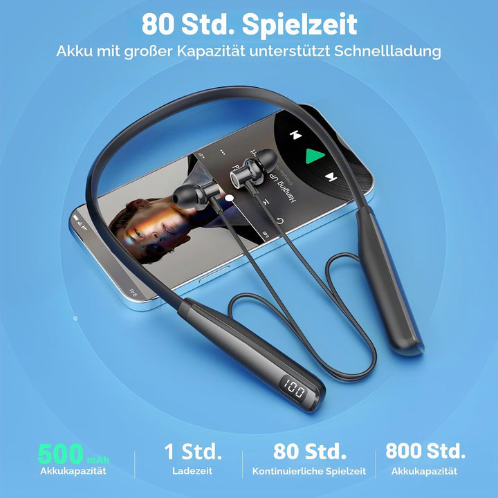 LAMA Bluetooth 5.4 Kopfhörer Sport Ohrhörer 80 Std. Spielzeit Noise Cancelling Kabellos Sportkopfhör