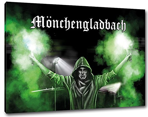 Ultras Mönchengladbach Bengalo Format: 80x60, Bild auf Leinwand XL, fertig gerahmt