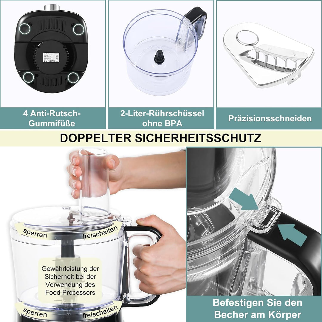 TopStrong Küchenmaschine, multifunktional, 800 W, 2 l, Küchenmaschine, 6-in-1-Haushaltsroboter, Lebe