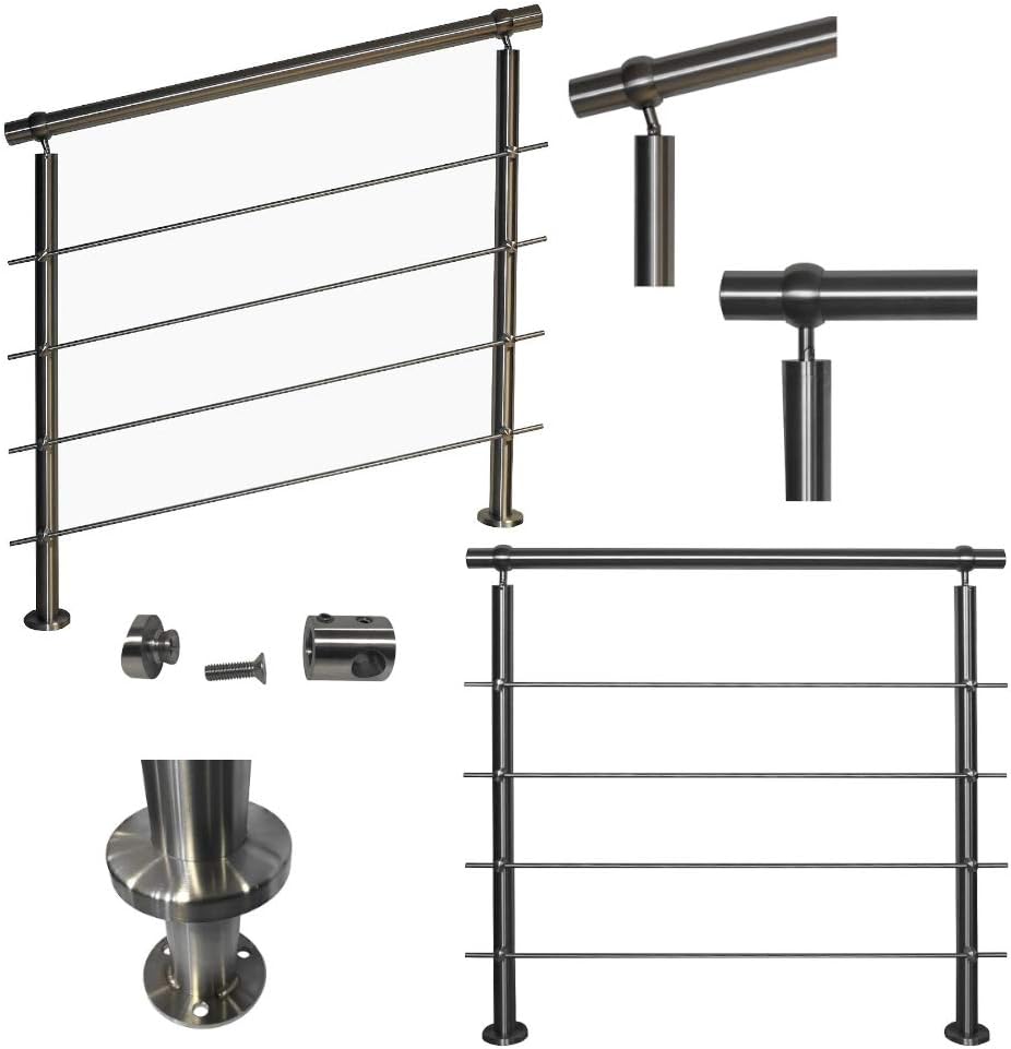 TIBU Edelstahl Geländer V2A für Balkon Terrasse Treppe mit waagerechten Streben, Aufmontage 0,6m-6m