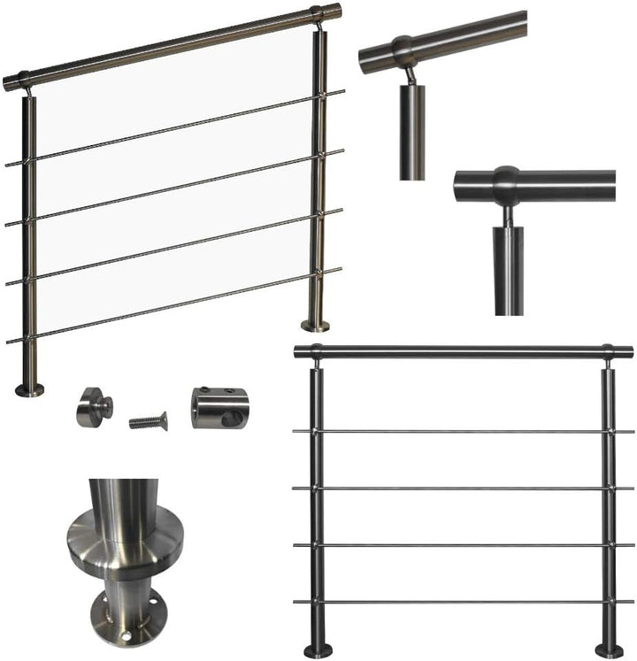 TIBU Edelstahl Geländer V2A für Balkon Terrasse Treppe mit waagerechten Streben, Aufmontage 0,6m-6m