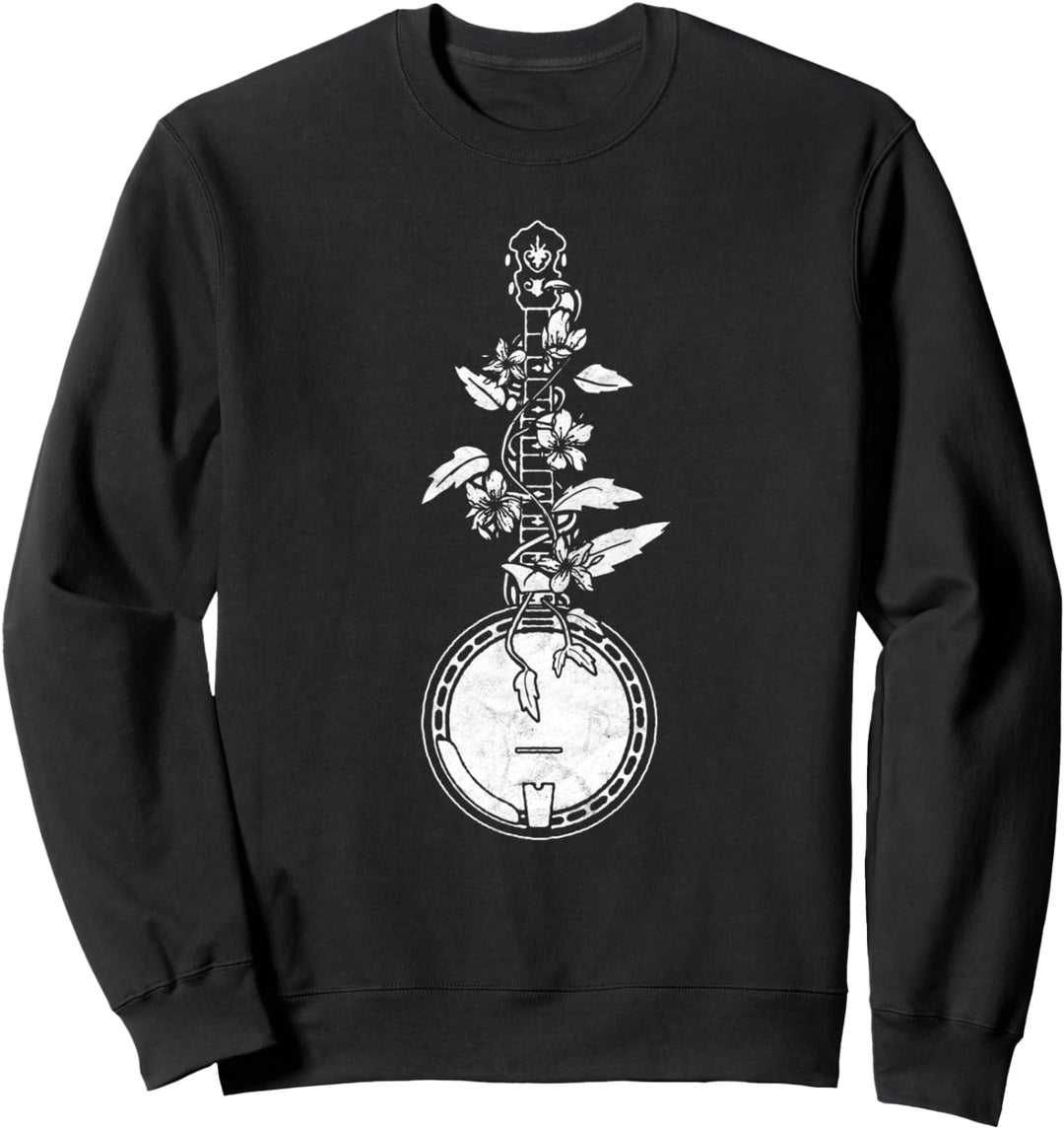 Banjo Vine & Flowers Vintage Minimalist Bluegrass Music Sweatshirt