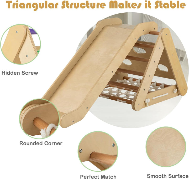 HOMASIS 4 in 1 Klettergerüste mit Rutsche, Kletterdreiecke für Kinder, Spielplatz aus Holz, Montesso