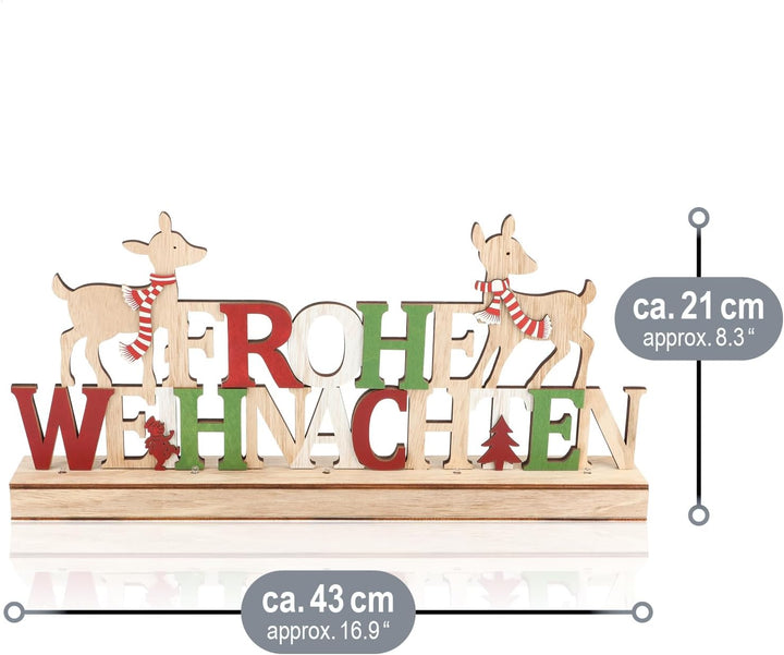 com-four® LED Deko Aufsteller aus Holz - beleuchteter Schriftzug auf Holzsockel - Deko-Schriftzug zu