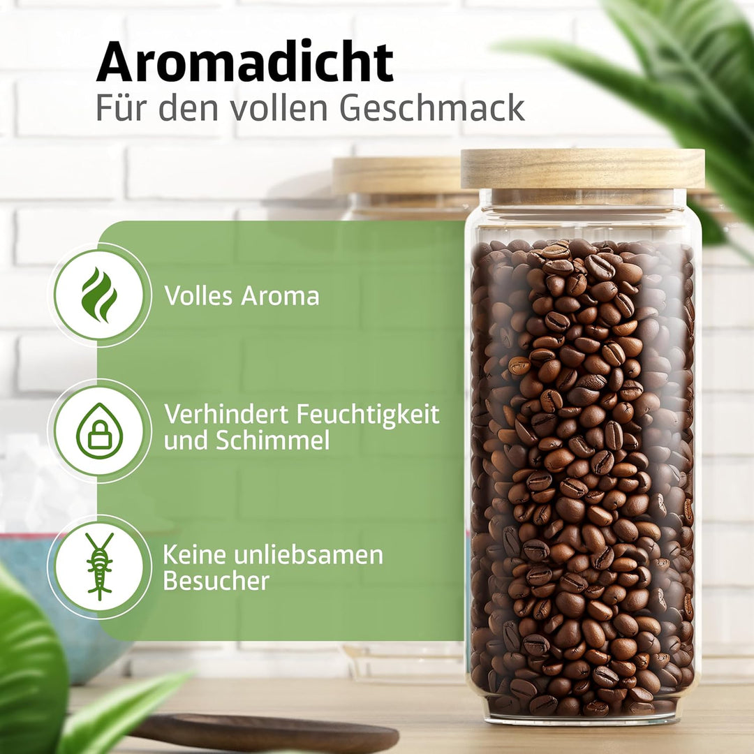 ElbFuchs® Vorratsgläser mit Deckel luftdicht | 3x 1000ml [BPA-FREI & MOTTENSICHER] Vorratsdosen aus