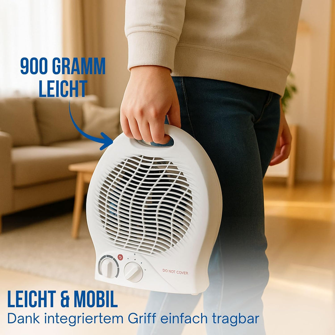 elasto – Heizlüfter "Mobil" 2000W inkl. Ventilator – tragbares Heizgerät mit Thermostat & 4-Stufen-S