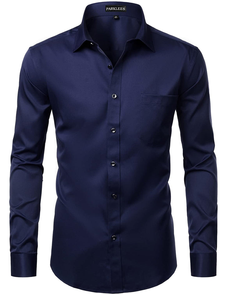 PARKLEES Herren Tailliert Freizeit Langarm Hemd Businesshemd für Hochzeit Business XL Navy, XL Navy