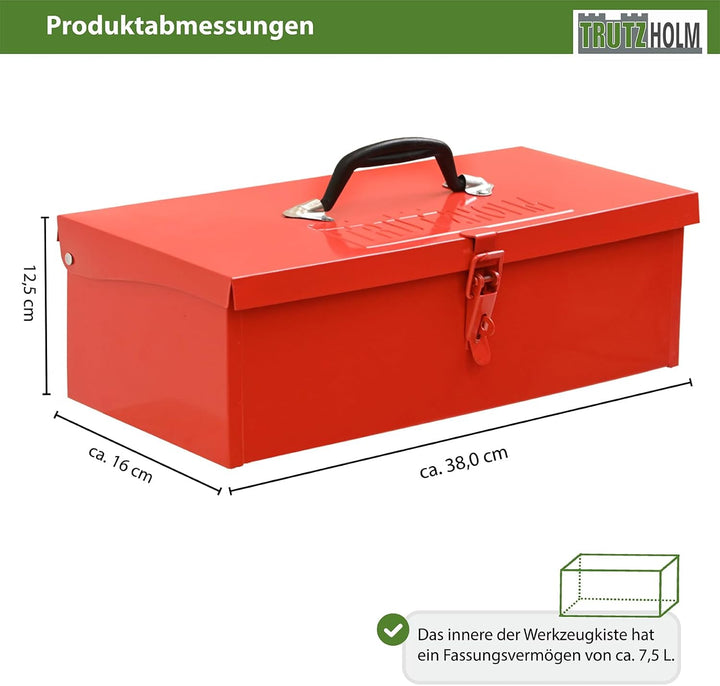 TRUTZHOLM Werkzeugkiste aus Stahl, klappbare Tragegriffe, universell einsetzbar (1 Fach Rot), 1 Fach