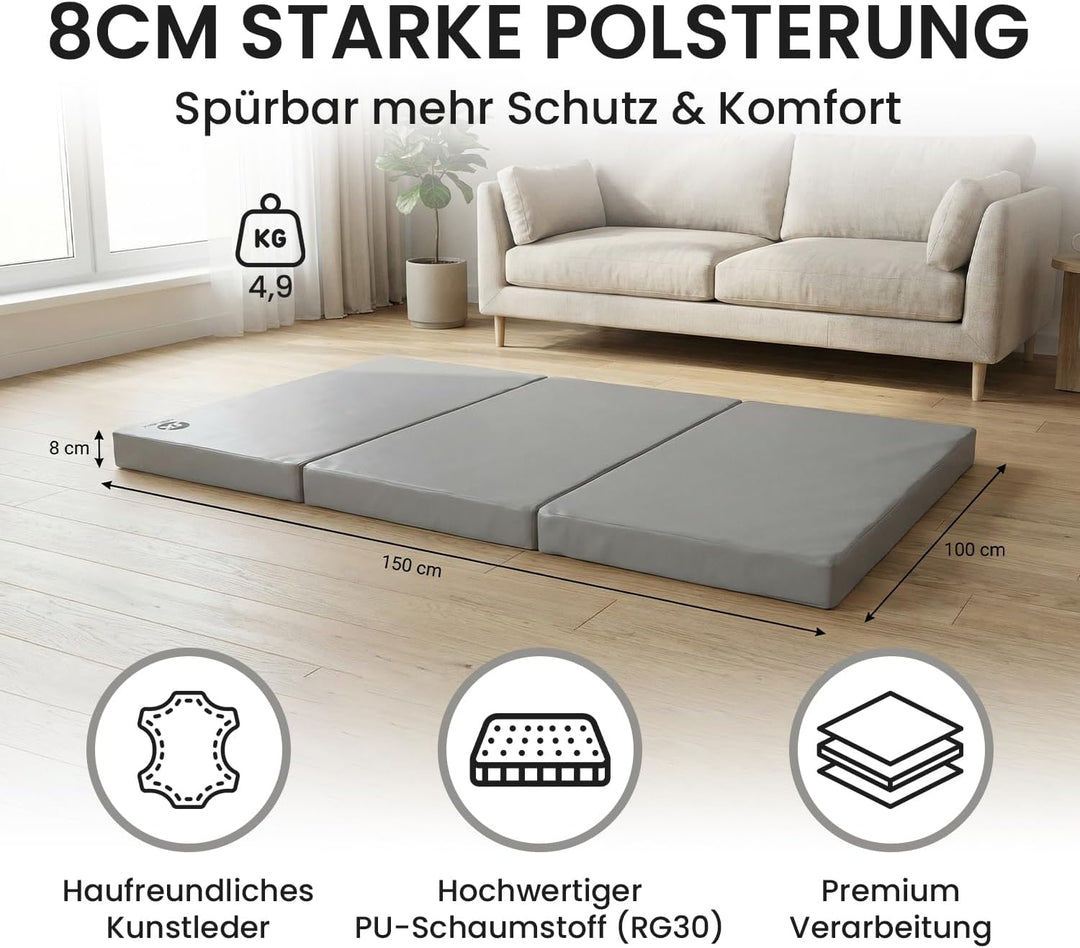 Jeflex - klappbare Weichbodenmatte & Turnmatte 150 x 100 x 8 cm MADE IN GERMANY/Gymnastikmatte tragb