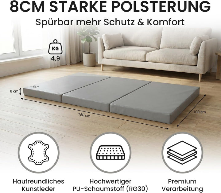 Jeflex - klappbare Weichbodenmatte & Turnmatte 150 x 100 x 8 cm MADE IN GERMANY/Gymnastikmatte tragb