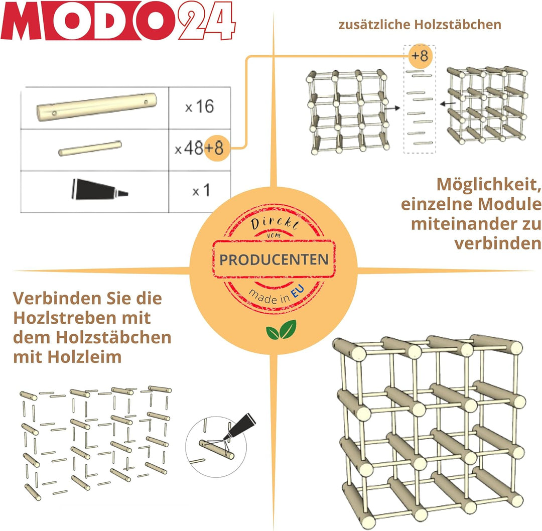 Weinregal Modular EICHE, für 40 Flaschen oder mehr, Flaschenregal, Weinständer, Getränkeregal, Flasc