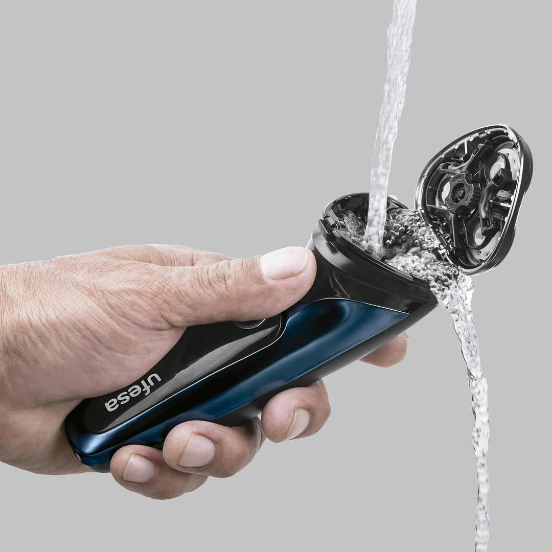 Ufesa AR3050 Rotationselektrorasierer aus Metall mit flexiblen Doppelklingenklingen, IPX7, schwenkba