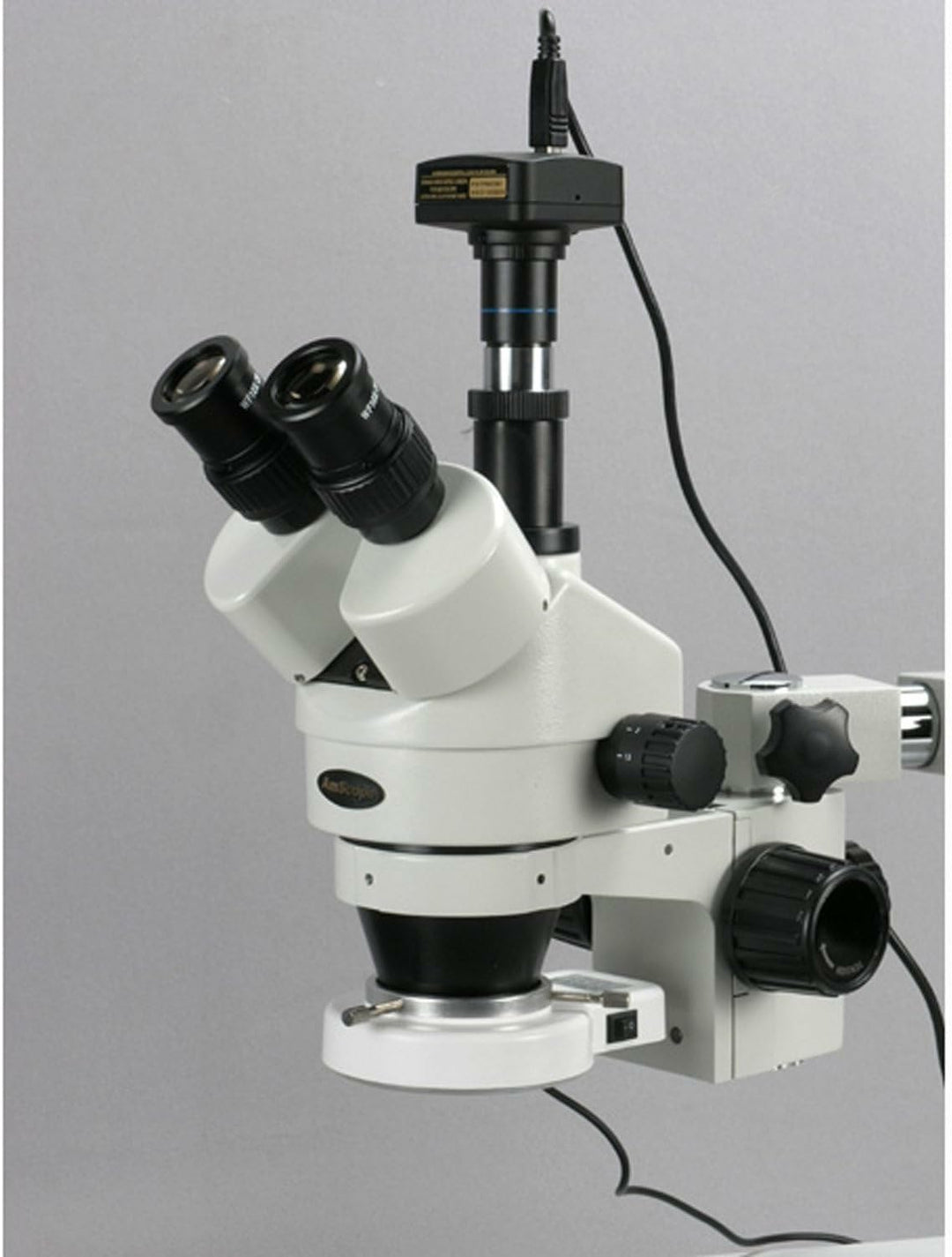 AmScope SM-3TZ-54S-3M Trinokulares LED Boom Ständer Stereomikroskop mit 3MP Kamera, 3.5X-90X, Weiss