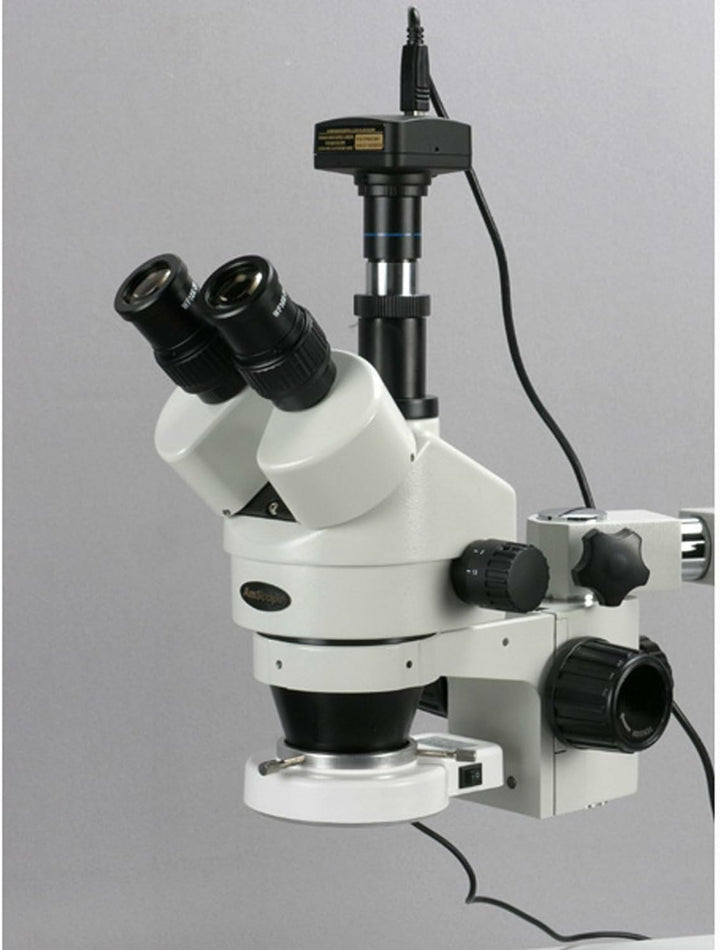 AmScope SM-3TZ-54S-3M Trinokulares LED Boom Ständer Stereomikroskop mit 3MP Kamera, 3.5X-90X, Weiss