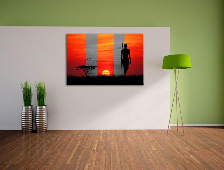 roter Sonnenuntergang in Afrika schwarz/weiss Format: 100x70 auf Leinwand, XXL riesige Bilder fertig