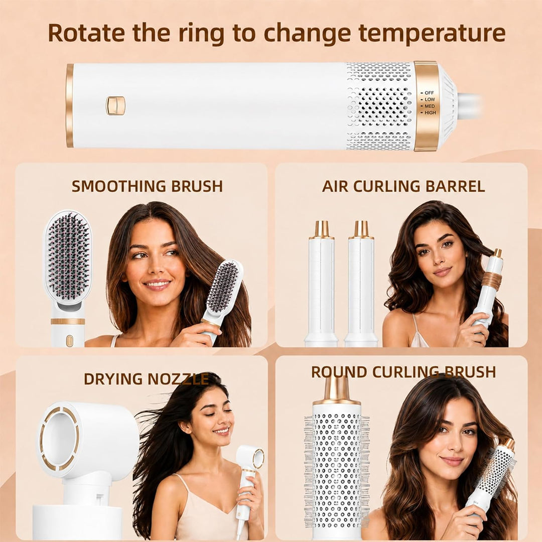 5 in 1 Hairstyler Warmluftbürste mit Aufsätzen - Rotierende Lockenbürste Elektrisch, Föhn Rundbürste