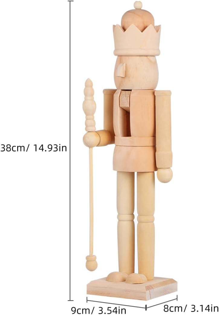 Homoyoyo Unbemalter Nussknacker aus Holz 38cm Selbstgemacht Holzfigur zum Bemalen Stabile Weihnachts