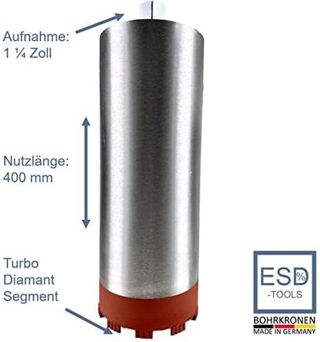 ESD TOOLS | Diamantbohrkrone mit Turbosegment, Kernbohrer mit 1 1/4 Zoll Aufnahme & Nutzlänge 400 mm