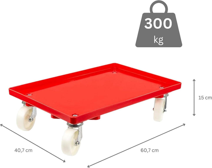SparSet 2X Transportroller für Euroboxen 60x40cm mit Kunststoffräder rot | Geschlossenes Deck | 4 Le