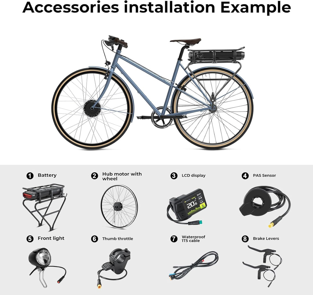 YOSE POWER Ebike Kit 36V250W 26''/28" Frontmotor E-Bike Hub Umbausatz Integrierte Controller mit Hai