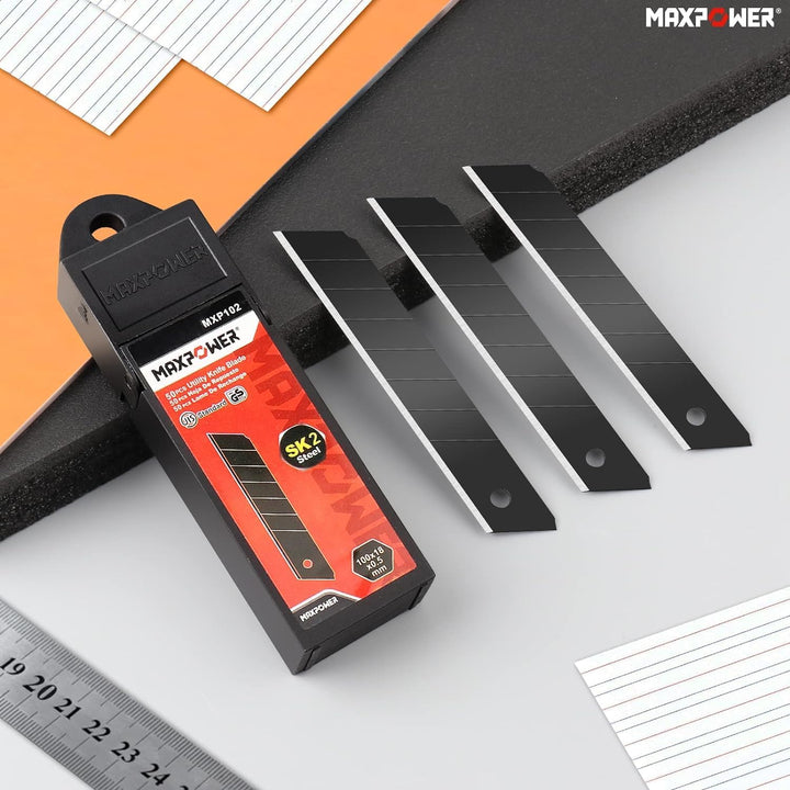MAXPOWER 50 Stück Abbrechklingen Scharfe Teppichmesser klingen Tragbar Professionelle 100 x 18 mm, 1