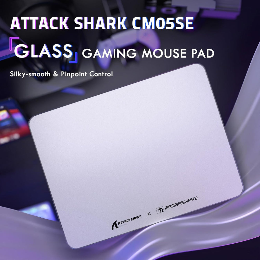 ATTACK SHARK CM05SE Verzerrtes Glas-Mauspad, 9H Härte Kratzfest, Nano-Ätzte Ultraglatte Oberfläche,