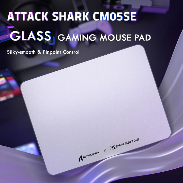 ATTACK SHARK CM05SE Verzerrtes Glas-Mauspad, 9H Härte Kratzfest, Nano-Ätzte Ultraglatte Oberfläche,