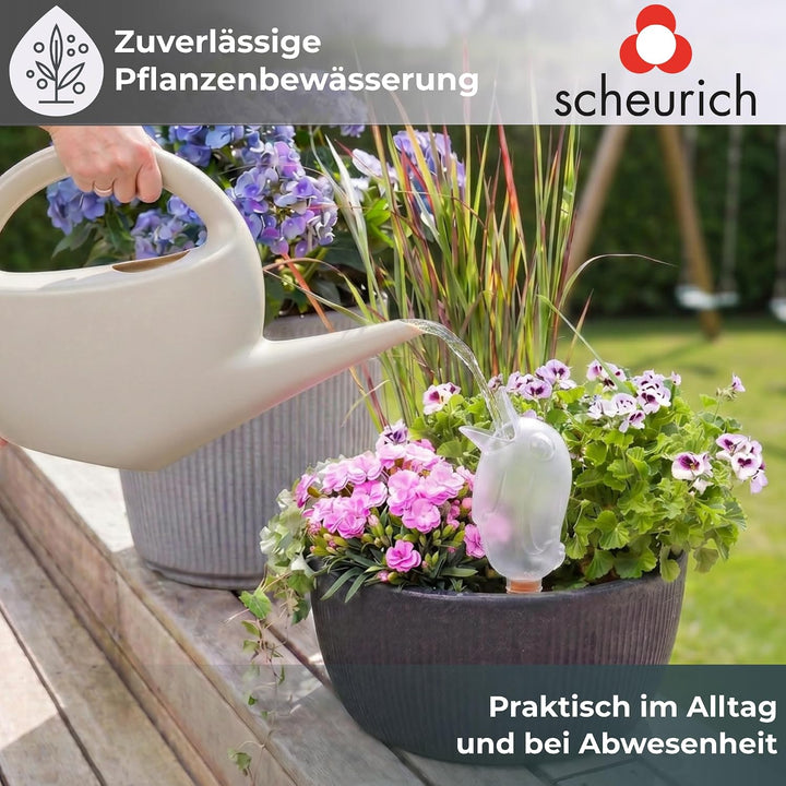 Scheurich Wasserspender Bördy S | 8 x Klar | 90ml Füllmenge | Bewässerungskugeln klein mit Ton Fuss