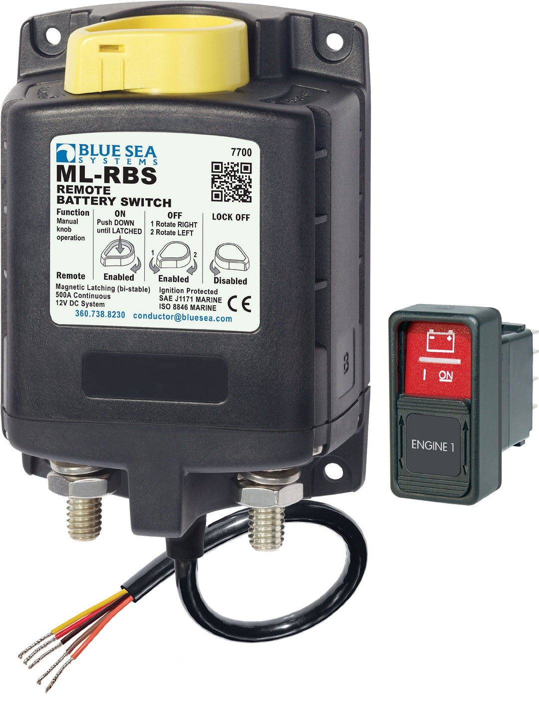 Blue Sea Systems Hochstrom-Magnetspule. 12 V Bi-stabil mit Drehknopf, 12 V Bi-stabil mit Drehknopf