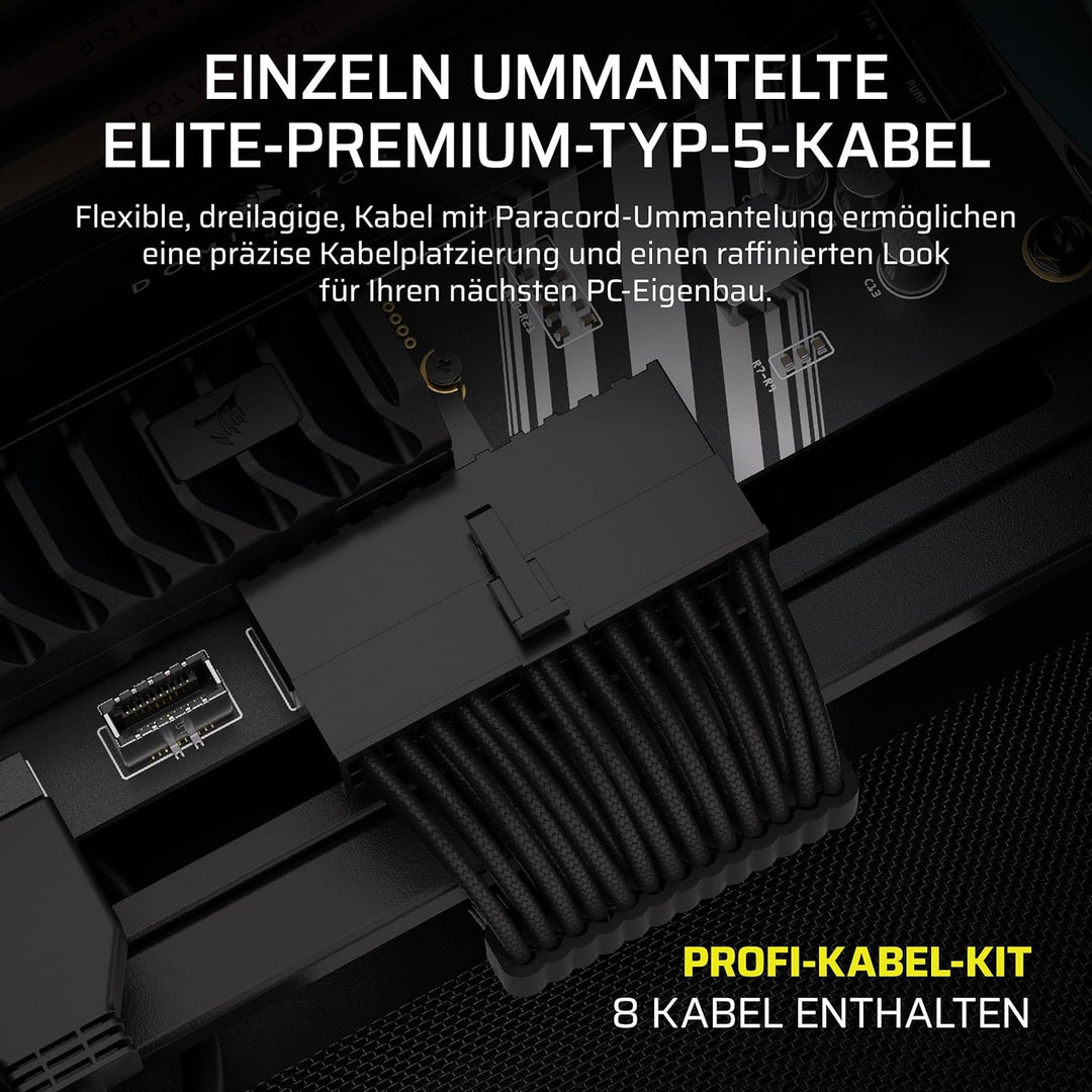 Corsair Elite Premium Pro-Kit mit Einzeln Ummantelten Typ 5-Netzteilkabeln – Flache Kabelkämme, Drei
