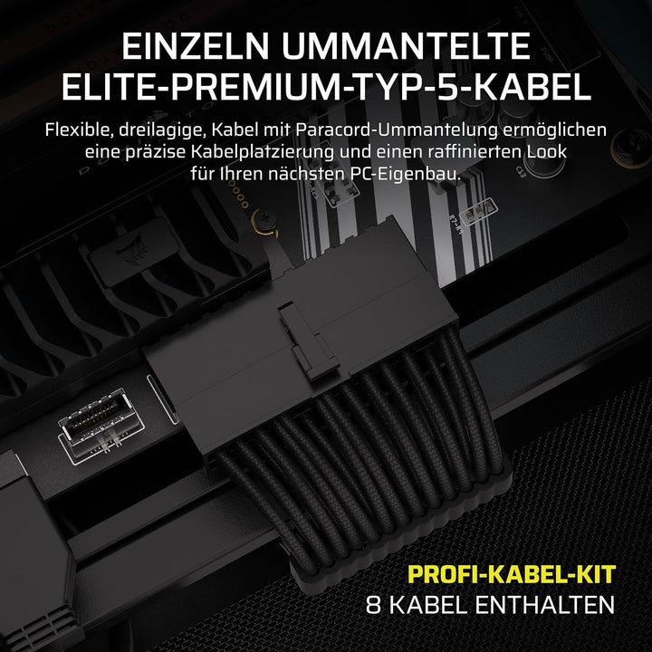 Corsair Elite Premium Pro-Kit mit Einzeln Ummantelten Typ 5-Netzteilkabeln – Flache Kabelkämme, Drei