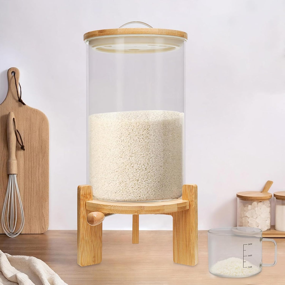 Reisspender 7,5L Glas, Müslispender Glaskornbehälter 20x30cm, Luftdicht mit Messbecher für Cerealien