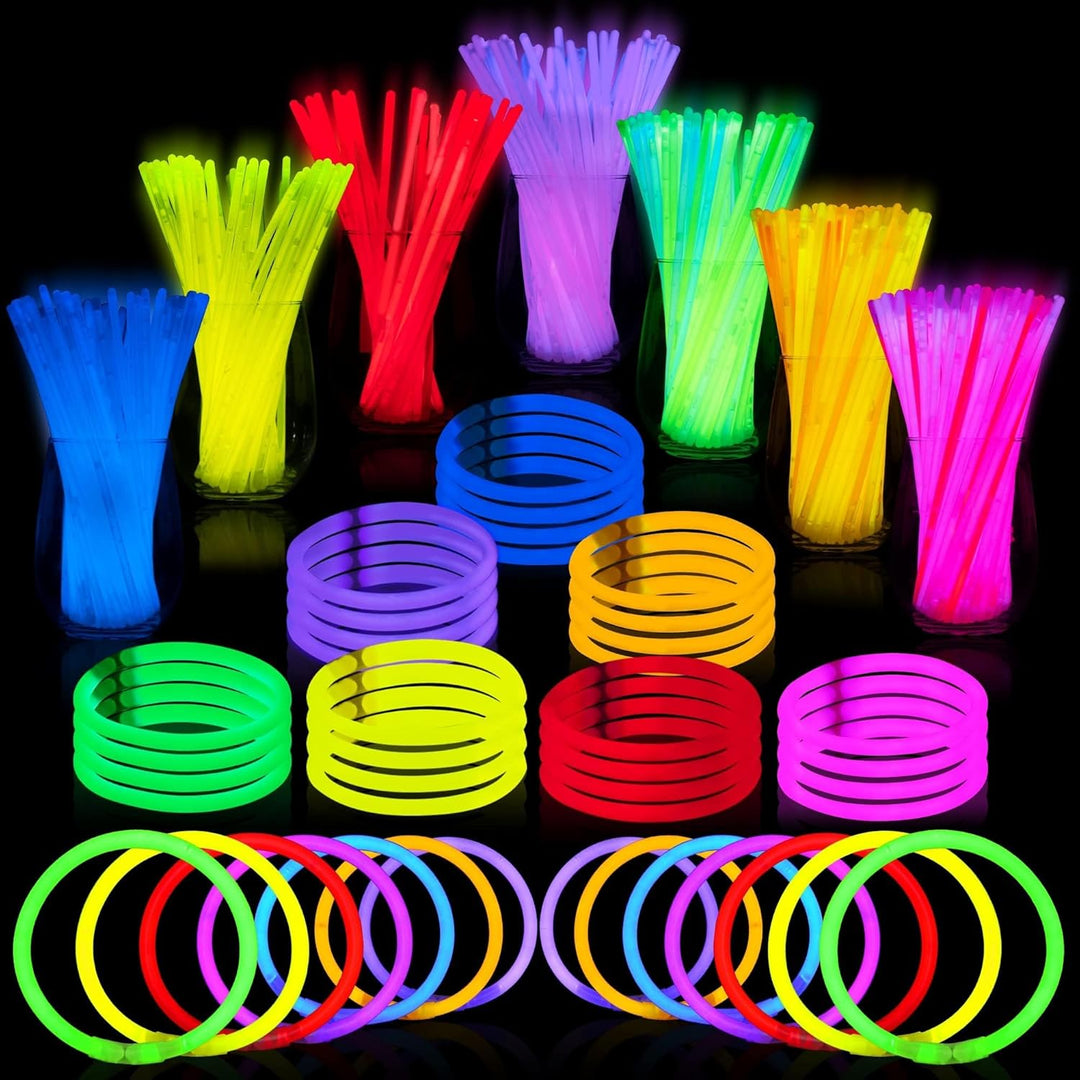 JOYIN 300pcs Knicklichter party set, Neon Leuchtstäbe Party Deko, 20.3 cm Leuchtstäbe, Armbänder Kin