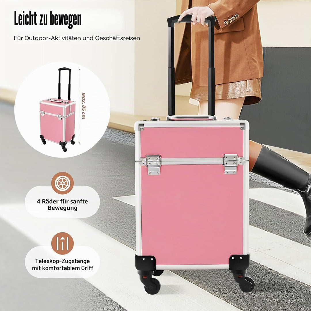 Schminkkoffer 3-in-1 Rollkoffer Klein -Trolley Aufbewahrungskoffer Reisen Friseurkoffer mit Faltbare