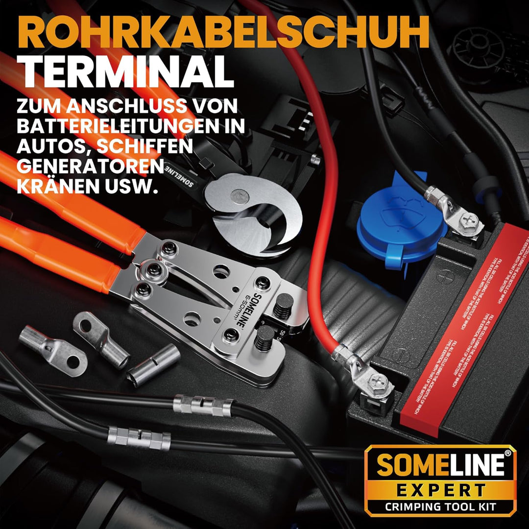 SOMELINE® Crimpzange Kabelschuhe Set, Rohrkabelschuh Zange 6-50mm², Ringkabelschuhe Verzinnte Bolzen