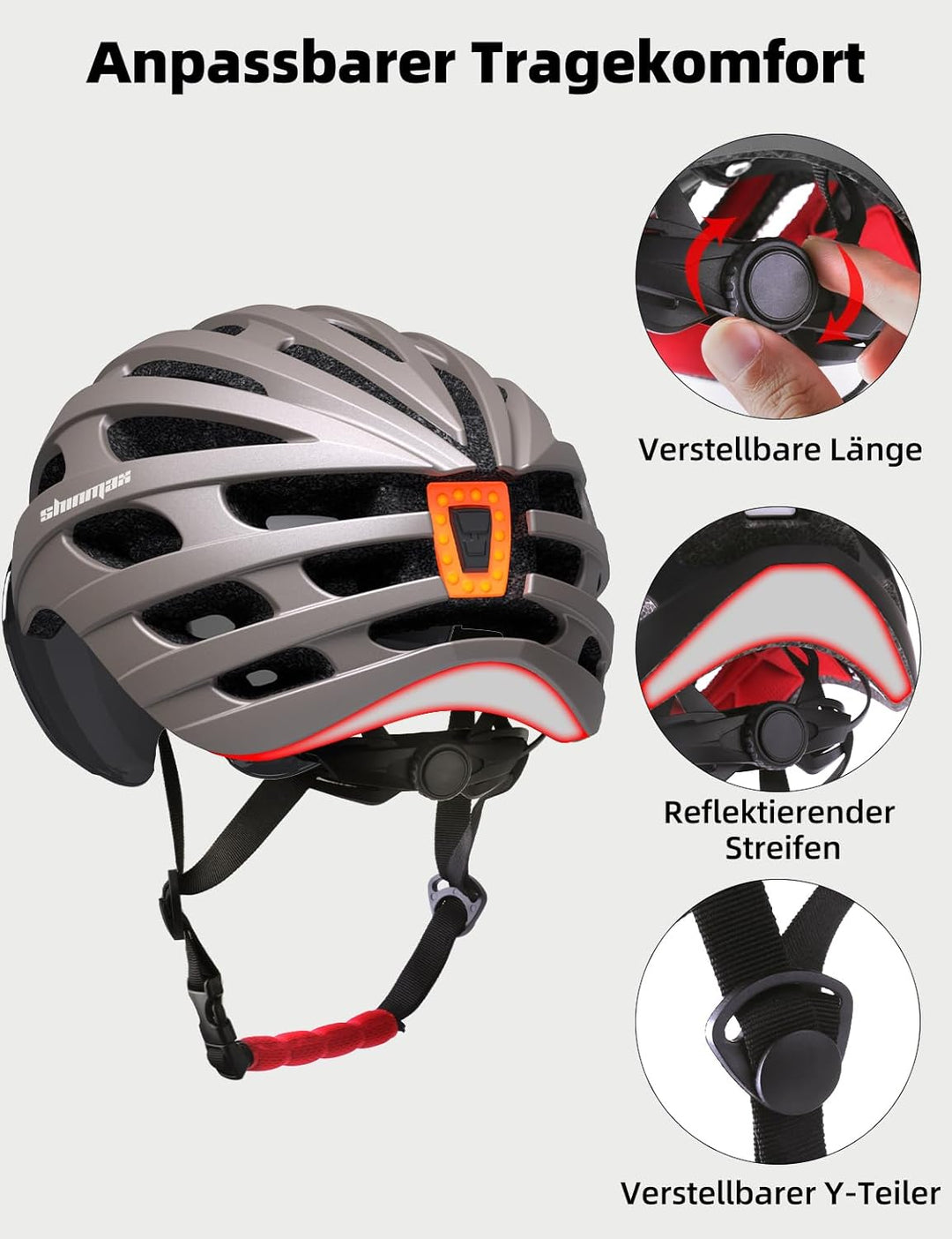 Shinmax Fahrradhelm Herren Damen mit Visier, Magnetischer Abnehmbarer Schutzbrille und USB-Aufladung