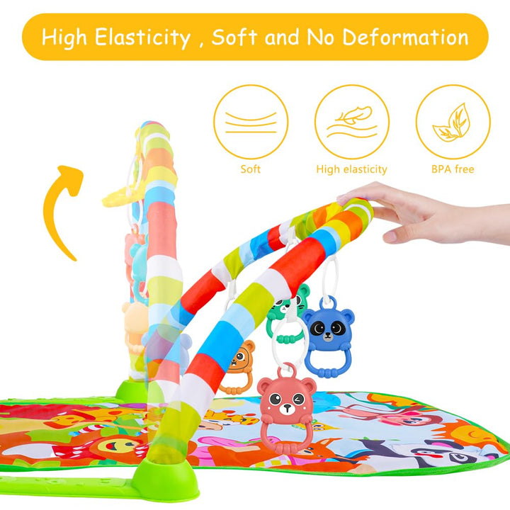 AOMIG Piano-Gym Spieldecke, Krabbeldecke mit Musik und Lichtern, Spielmatte mit Spielbogen abnehmbar