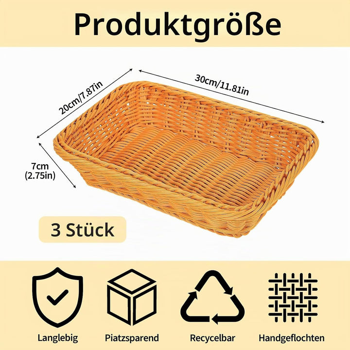 3er set Brötchenkorb Rechteckig, Flechtkorb, Brotkorb Geflochten, Weidenkörbchen, Brotkörbe, Brotkör