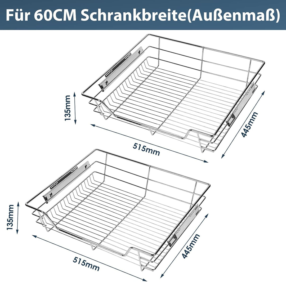 2x Küchenschublade 60cm Teleskopschublade 25kg Belastbar Korbauszug Küchen Regal Teleskopschublade a
