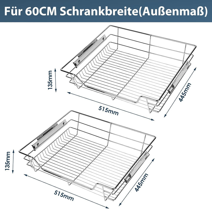 2x Küchenschublade 60cm Teleskopschublade 25kg Belastbar Korbauszug Küchen Regal Teleskopschublade a