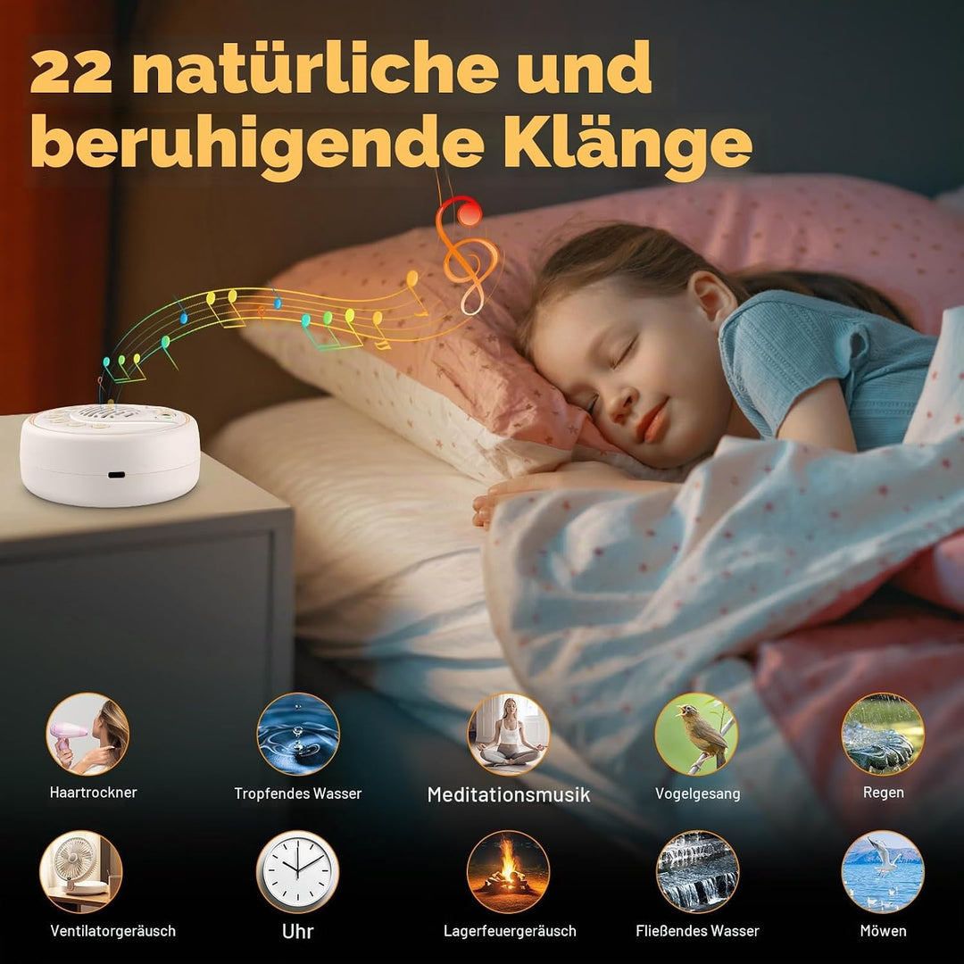 White Noise Machine Baby,Tragbare Einschlafhilfe Babys mit 20 weissem Rauschen,Nachtlicht mit Timer