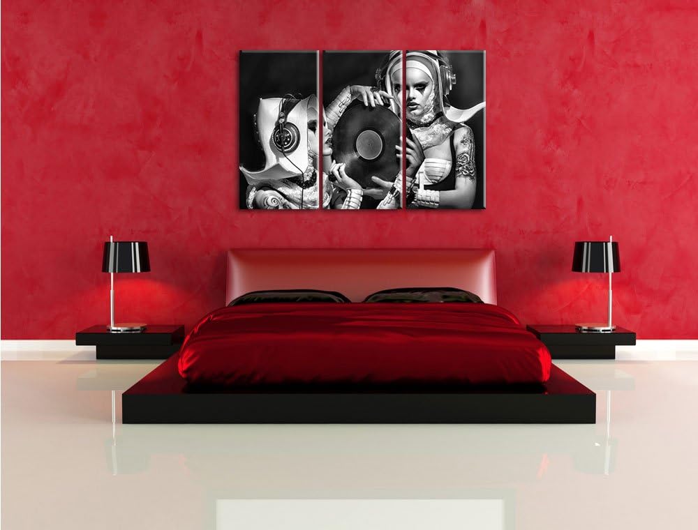 Pixxprint Mysteriöse DJ Frauen als Leinwandbild | Grösse: 3 Teilig (120x80) | Wandbild| Kunstdruck |