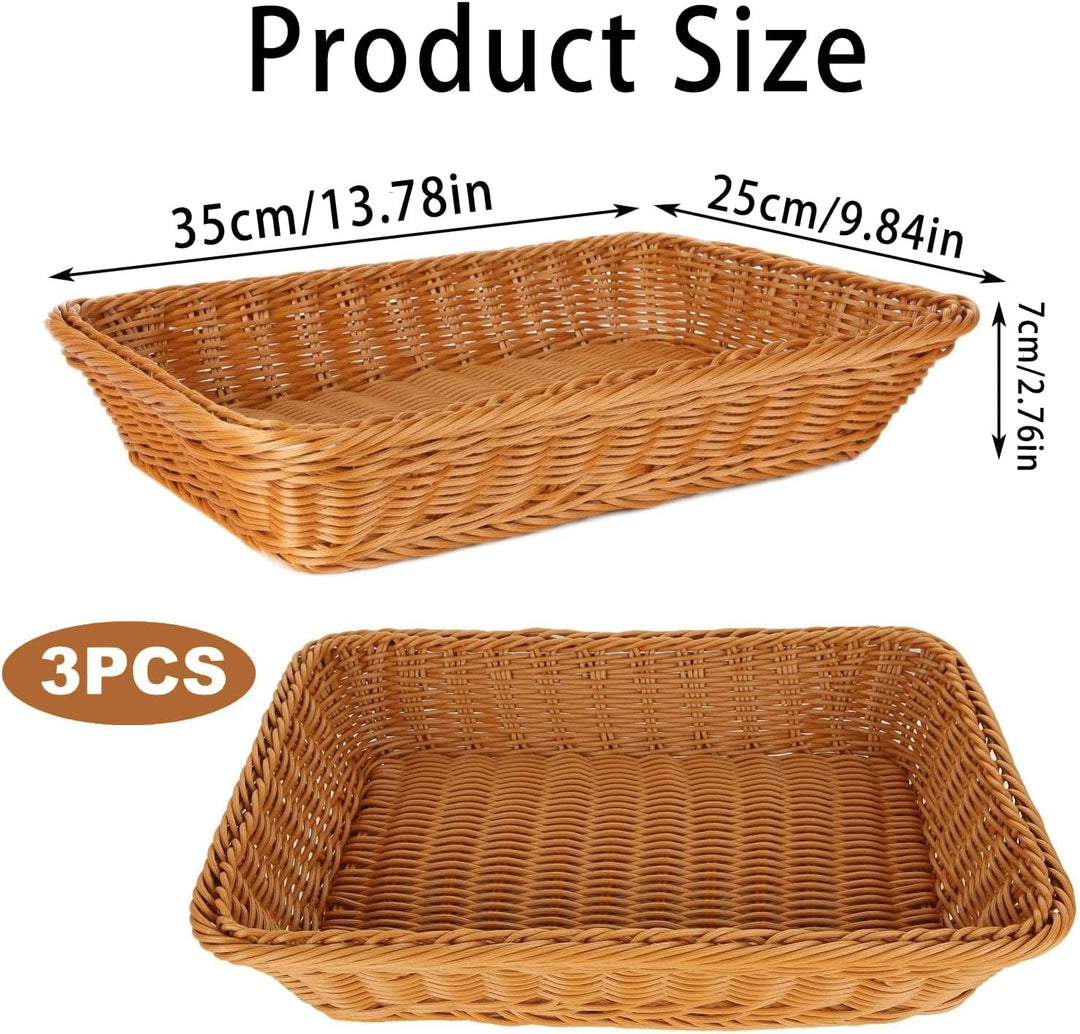 3 Stück Brötchenkorb, Brotkorb Geflochten, Storage Basket Rectangular, Braided Multi-Purpose Basket,