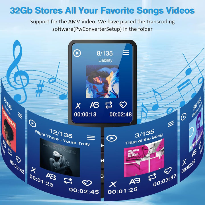 MP3 Player mit Bluetooth 5.2, MP3-MP4-Player Sport Musik-Player mit 32 GB Speicherkarte, 1.8 Zoll TF