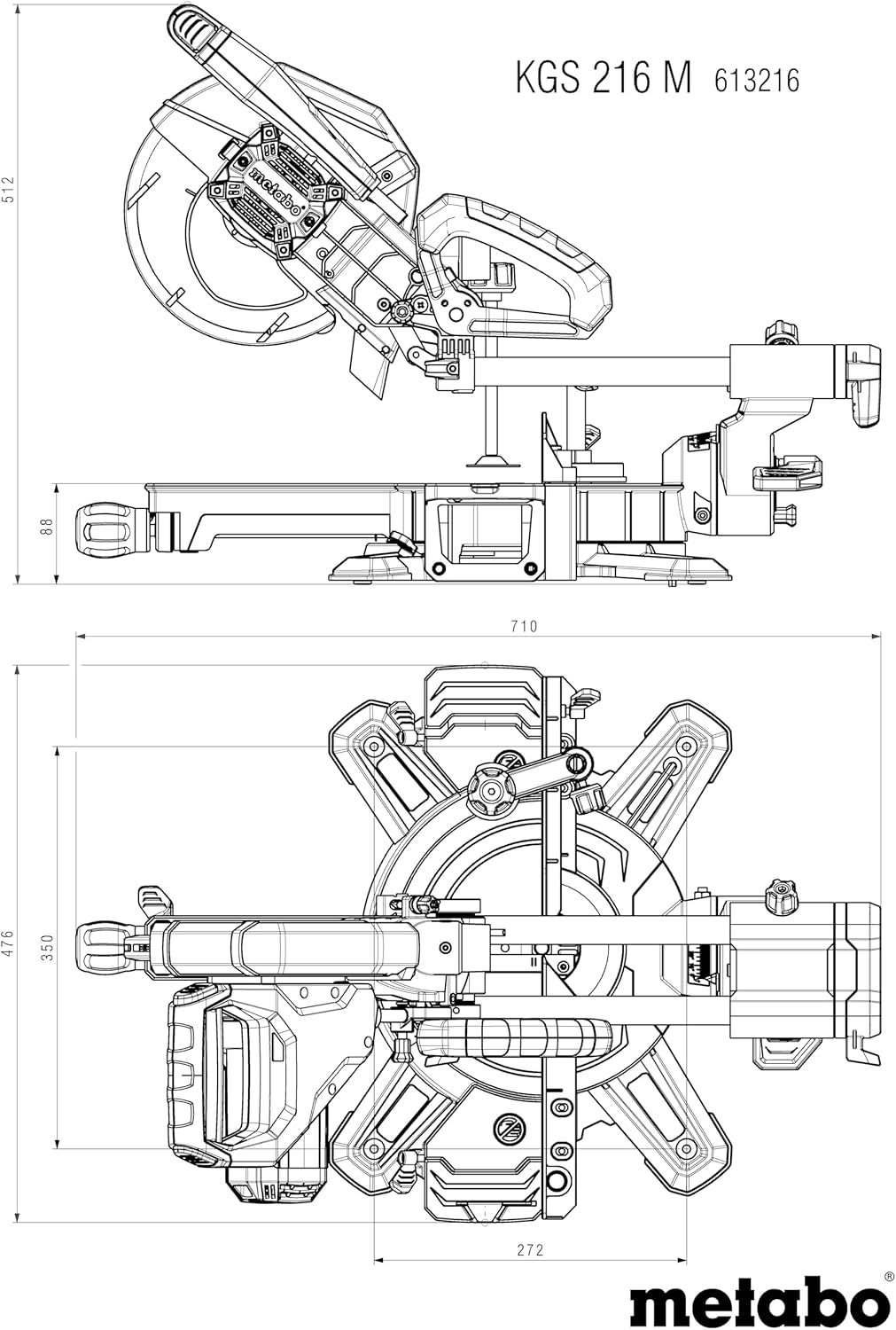 Metabo KGS 216 M Set Kappsäge (Karton, mit 2. Hartmetall-Sägeblatt, Klasse M, mit Sägeblattneigung,