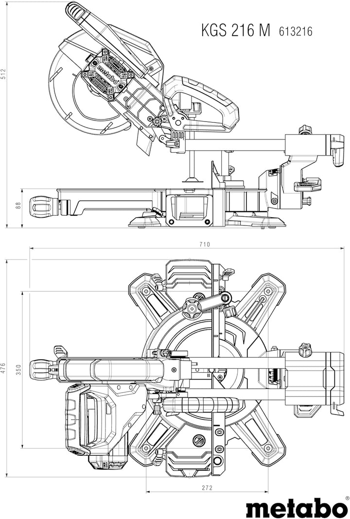 Metabo KGS 216 M Set Kappsäge (Karton, mit 2. Hartmetall-Sägeblatt, Klasse M, mit Sägeblattneigung,