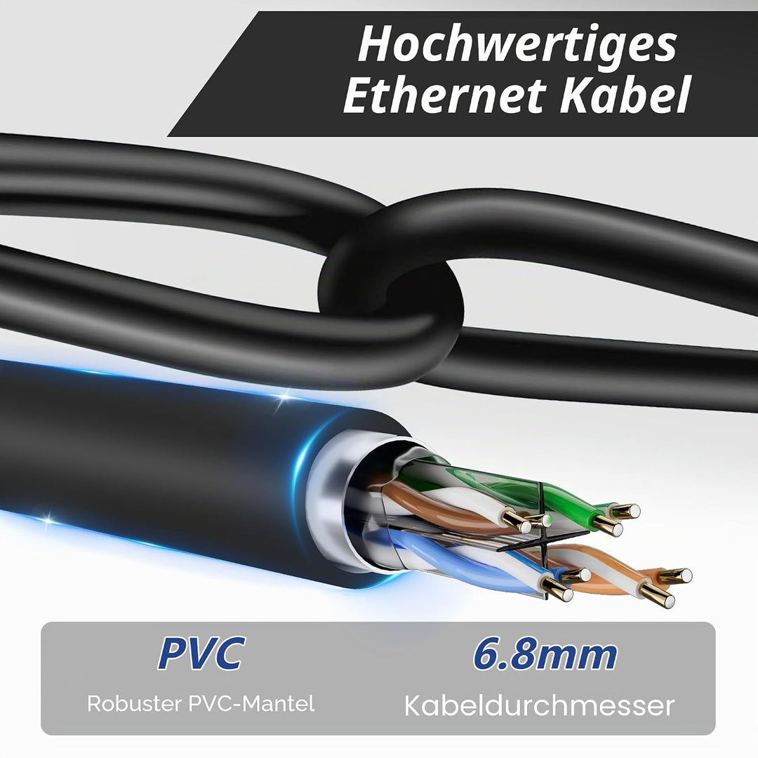 Lan Kabel 150 Meter Outdoor, Cat 6 Verlegekabel 150m Netzwerkkabel Schwarz Lange Aussenbereich Insta