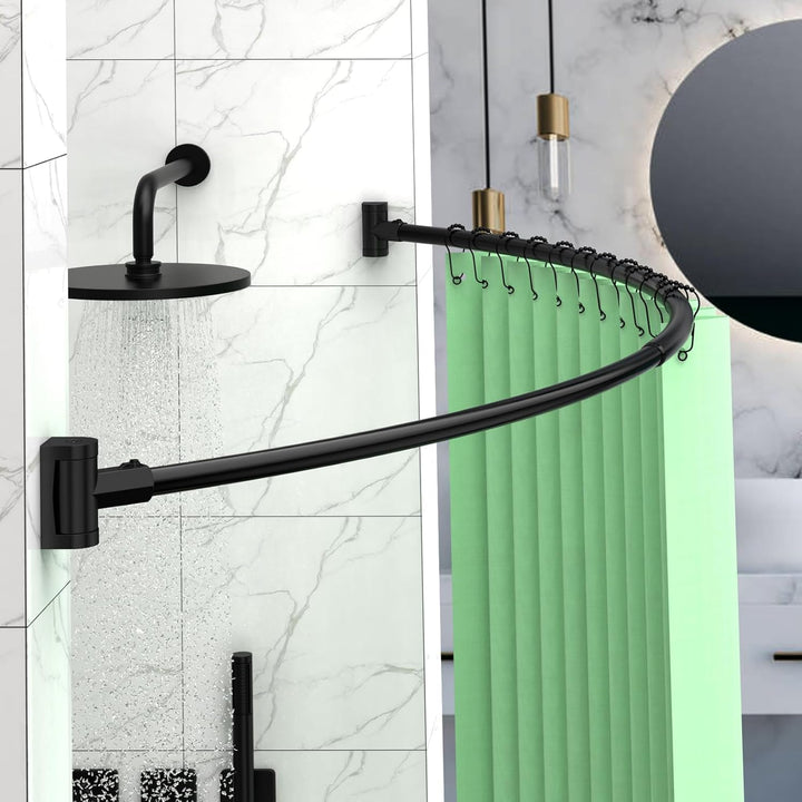PrettyHome verstellbare gebogene Duschvorhangstange, rostfrei, erweiterbar, Aluminium, Metall, Dusch