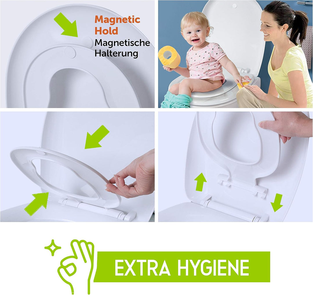 Aqua Bagno | Toilettensitz, Familien WC-Sitz mit Absenkautomatik, O-Form Abnehmbarer Toilettensitz,