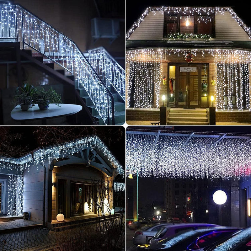 Eisregen Weihnachtslichterkette Aussen, BrizLabs 480 LED Weiss Eiszapfen Lichterkette Innen Weihnach